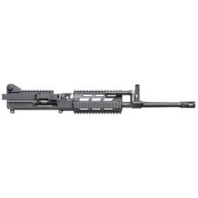 5.56 NATO AR-15 upper receiver with magazine and linked ammunition compatibility.